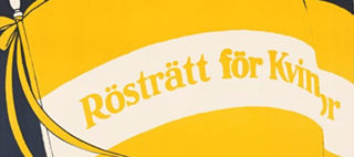 Gul vajande flagga med texten "Rösträtt för kvinnor"