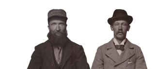 Frans Pettersson och Lars Johansson, klädda i kavajer och hattar, tittar rakt in i kameran