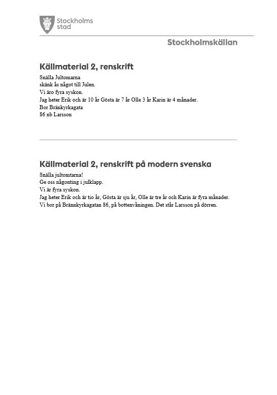 Källmaterial 2 - renskrift Svart text på vitt papper