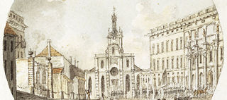 Målning över slottet och Storkyrkan