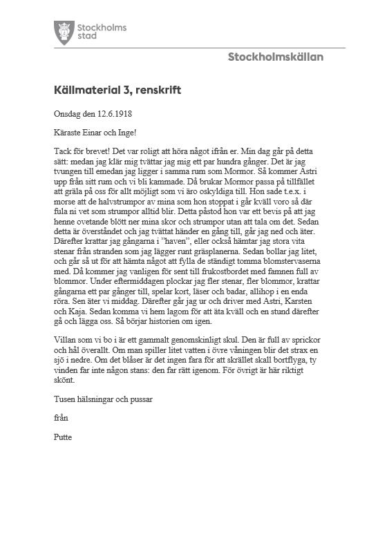 Källmaterial 3- renskrift Svart text på vitt papper
