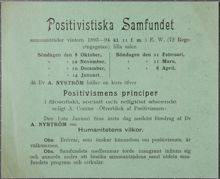 Positivistiska Samfundet sammanträder vintern 1893-94 kl 11 f. m. i E. W. (72 Regeringsgatan), lilla salen