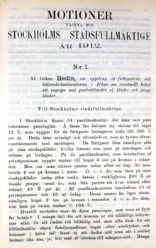 Motion om eventuellt behov att ingripa mot pantsättandet av kläder och sängkläder - Stadsfullmäktige 1912