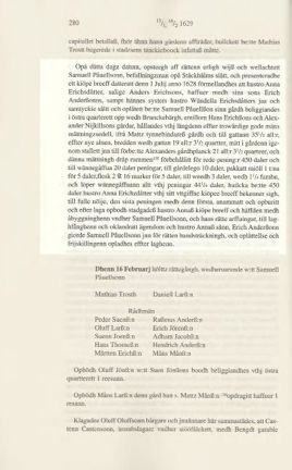 Rättens text om Anna Eriksdotters gårdsförsäljning, ur tryckta tänkeboken 1629.
