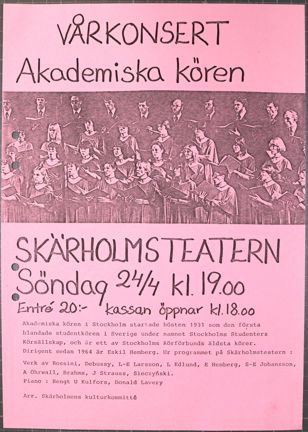 Rosa blad med inbjudan till vårkonsert med akademiska kören