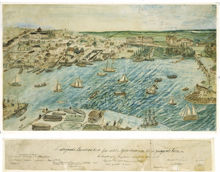 Ladugårdslandsviken från slutet af Nybrohamnen till Djurgårdsbron år 1840 tecknadt efter Ungdoms minnet år 1894 af J.L.F.