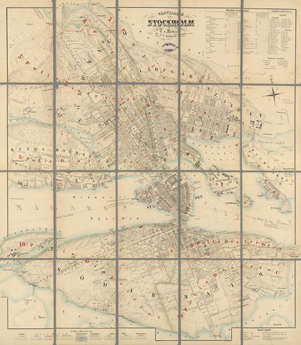 Karta "Vägvisare inom Stockholm" 1855