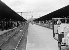 Centralstationen. Folksamling på perrong i semestertider