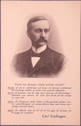 Porträtt av Carl Lindhagen med text under