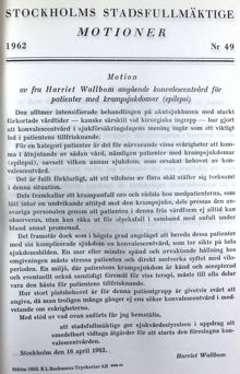 Motion om vilohem för epileptiker - stadsfullmäktige 1962