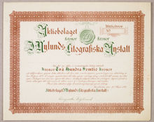 Aktiebrev. J. Nylunds Litografiska Anstalt