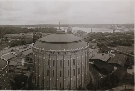 Svartvitt fotografi på Värtagasverket