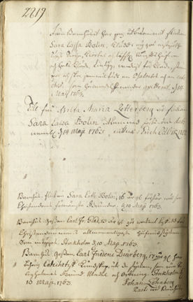 Kvittot från Allmänna barnhuset där man kan läsa vad Sara Catharina Bolin fick med sig för kläder när hon flyttade från barnhuset till rådmansänkan Zetterberg 1763.