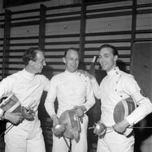 De tre främsta i SM i värja. Fr.v Bernt-Otto Rehbinder (2:a), Carl Forssell (1:a) och Ingemar Bondeson (3:a)