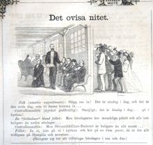 Det ovisa nitet. Bildskämt om Stockholmsutställningen 1866 i Söndags-Nisse – Illustreradt Veckoblad för Skämt, Humor och Satir, nr 28, den 8 juli 1866