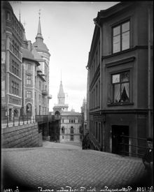 Bellmansgatan från Tavastgatan norrut. Mariahissen i fonden
