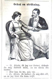 Också en uträkning. Bildskämt i Söndags-Nisse – Illustreradt Veckoblad för Skämt, Humor och Satir, nr 41, den 13 oktober 1878