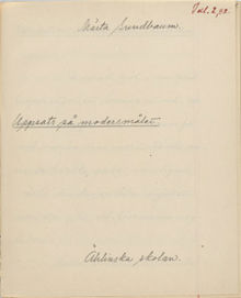 Elevuppsats av Märta Sundbaum "Betydelsen av ett sunt idrottsliv" - Åhlinska skolan VT 1912