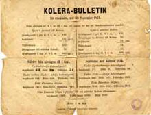 Kolera-bulletin för Stockholm, den 25 september 1853 ; Cholera-bulletin för Thorsdagen den 13 Oktober 1853 (Sextiondeförsta Choleradygnet.)