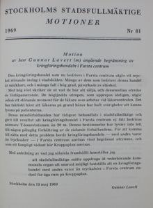 Motion angående begränsning av kringföringshandeln i Farsta centrum - Stadsfullmäktige 1969