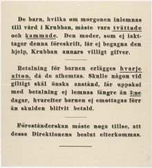 Ordningsregler för Kungsholms barnkrubba 1903-1907