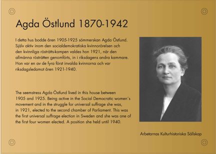 Agda Östlunds minnesmärke vid Upplandsgatan 61