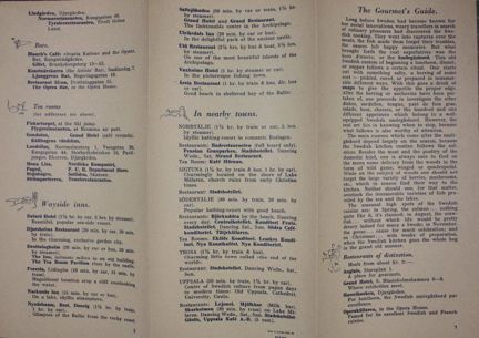 ”The Gourmet's Guide” – broschyr Stockholms Turisttrafikförbund 1939.