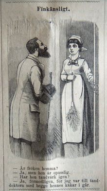 Finkänsligt. Bildskämt i Söndags-Nisse – Illustreradt Veckoblad för Skämt, Humor och Satir, nr 41, den 13 oktober 1878