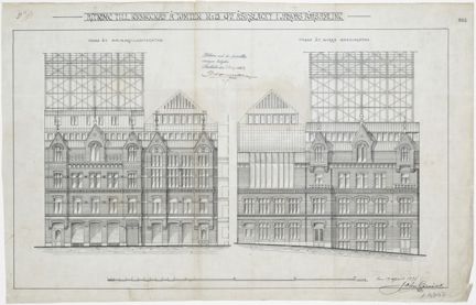 Ritat i svart tusch på transparent grå ritningsväv
