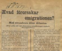 Vad förorsakar emigrationen, ur Aftonbladet 1907