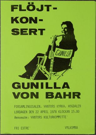 Maskinskrivet program till flöjtkonsert med Gunilla von Bahr