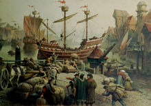 Hamn i Hansestad (tysk text: Im  Hafen einer Hansastadt)
