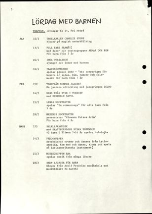 Maskinskrivet program för evenemanget "Lördag med barnen" från Västerorts kulturkommitté