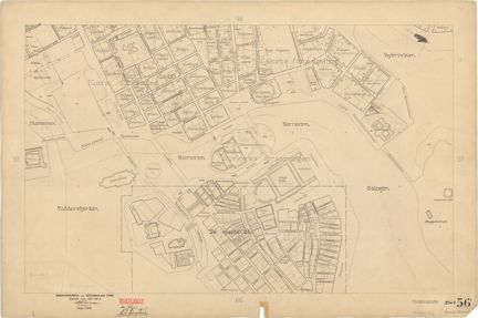 Kartan är ritad i tusch på papper som gulnat med tiden