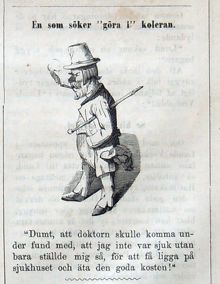 En som söker göra i koleran. Bildskämt i Söndags-Nisse – Illustreradt Veckoblad för Skämt, Humor och Satir, nr 33, den 12 augusti 1866