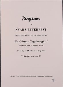 Inbjudan till Nyårsefterfest för ungdomar 1958