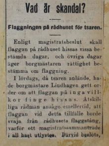 "Vad är skandal? Flaggningen på rådhuset för tsaren" - artikel 1909