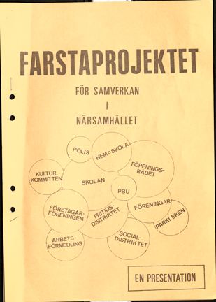 Maskinskriven text med illustration om Farstaprojektet