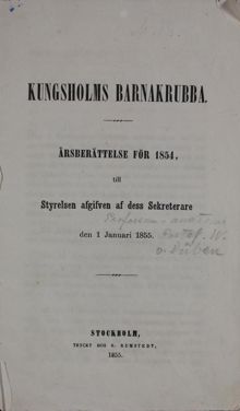 Kungsholms barnkrubba - årsberättelse 1854