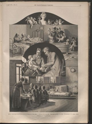 Illustrationen är graverad i trä och tryckt i svartvitt som en plansch på en helsida. Den är uppbyggd av fem bilddelar.