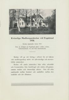 Kvinnliga medborgarskolan vid Fogelstad verksamhetsberättelse 1930