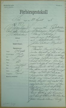 Arbetskarlen Carl Johan Gabriel Berglund, 25, häktad för lösdriveri 22 augusti 1886 - polisförhör