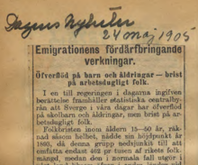 Emigrationens fördärvbringande verkningar, ur DN 1905