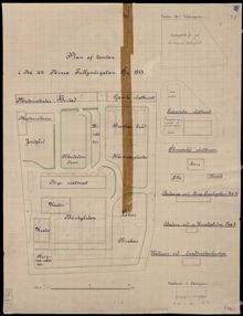 Plan av tomten Norra Tullportsgatan 44 (Döbelnsgatan), år 1885
