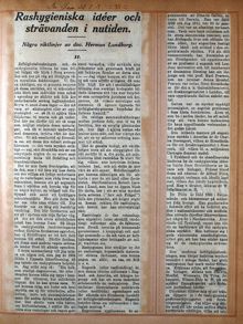 "Rashygieniska idéer och strävanden i nutiden" - artikel Social-Demokraten 1918