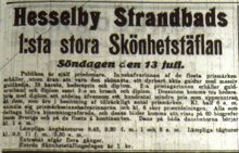 Hesselby Strandbads 1:sta stora Skönhetstäflan - annons i Stockholms Dagblad