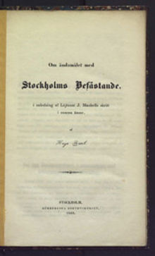 Om ändamålet med Stockholms befästande / Hugo Raab