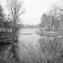 Naturmotiv från Djurgården vid Framnäs. Ambassadbyggnaderna i bakgrunden