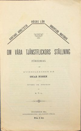 Föredrag av Oscar Nissen om bättre arbetsvillkor för tjänarinnor