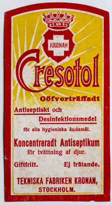 Reklamtryck. Cresotol Tekniska Fabriken Kronan